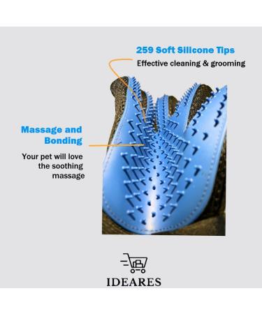 IDEARES Pet Grooming Glove with 259 Pins - 2 Pack - For Dogs, Cats, Rabbits & Horses - Long/Short/Curly Hair - Grooming Mitt for Pets - Buy Online on GoSupps.com