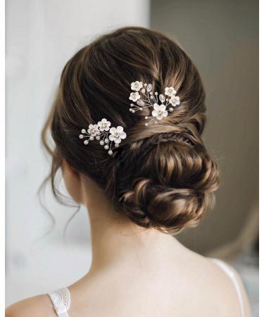 Fairvir Bridal Jewelry - Silver Rhinestone Hair Needles & Flower Hairpins for Women & Girls (2 Pieces) - Elegant Wedding Hair Accessories - Buy Online on GoSupps.com
