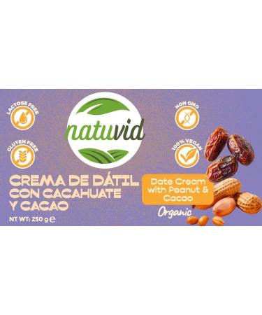  Natuvid Date cream with peanuts and cocoa Natuvid | BIOLOGICAL | 250gr | GLUTEN FREE | LACTOSE FREE | 100% VEGAN | NON-GMO - Buy Online on GoSupps.com