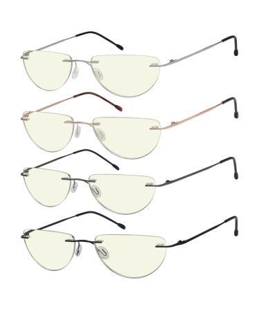 Eyekepper 4-pack Rimless Reading Glasses Blue Light Blocking Lightweight Women Men Half Moon Readers +2.0 4 Pack Mix Color-2 2.0 x
