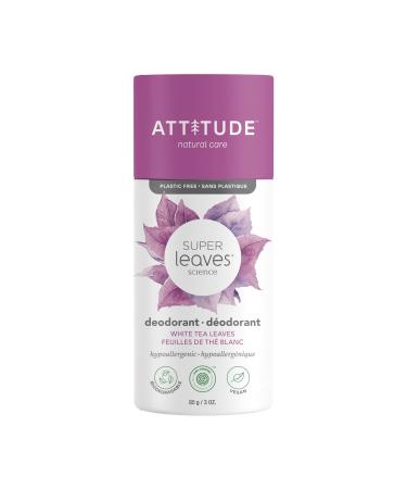 ATTITUDE Deodorant, Plastic-free, Plant- and Mineral-Based Ingredients, Vegan and Cruelty-free Personal Care Products, White Tea Leaves, 3 Ounce