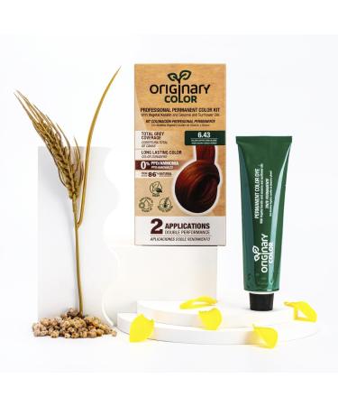 ORIGINARY COLOR Professional Permanent Hair Colour Kit Colour 6-43 Dark Golden Copper Blonde 100 ml + Oxidizing Cream 100 ml + Shampoo 30 ml | Ammonia Free and PPD Free Formula.