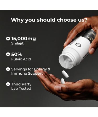 OxyEnergy Shilajit 15,000mg with Fulvic Acid & Trace Minerals, Pure Shilajit for Men, Servings for Energy & Immune Support, May Help Support Healthy Testosterone Levels, 60 Capsules, 30 Day Supply - Buy Online on GoSupps.com