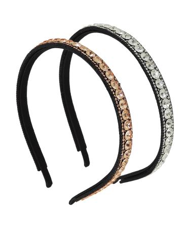 scicent Alice Bands Adult Women 2 Pieces Rhinestone Retro Headband for Party Wide Bling Crystal Hair Bands for Women Girls Vintage Parties Hair Accessory Makeup Hair Hoops - 29418