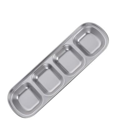 Sauce Dipping Saucer Sauce Dipping Bowls Four Grid 304 Stainless Steel Durable Seasoning Plate Appetizer Plates Serving Dish Household Fruit Snack Plate Condiments Server Dishes Soy Sauce Bowls
