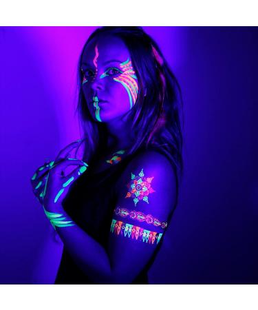 GLAHORSE UV Glow Blacklight Eyeliner - 12 Bright Colors, Water Activated, Body/Face Makeup for Halloween & Club Art with 3 Free Sticks - Buy Online on GoSupps.com