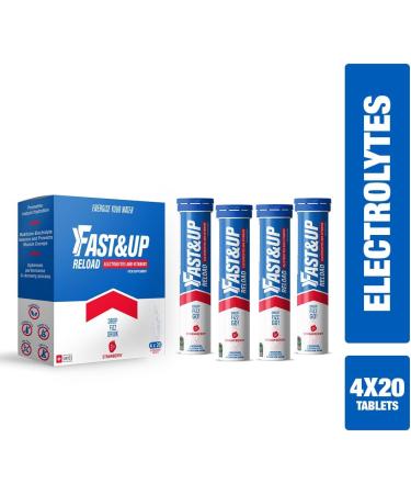 Fast&Up Reload - Strawberry - Instant Electrolytes & Hydration - 80 Effervescent Tablets (4 x 20) - Saver Multipack Strawberry 20 count (Pack of 4) - Buy Online on GoSupps.com