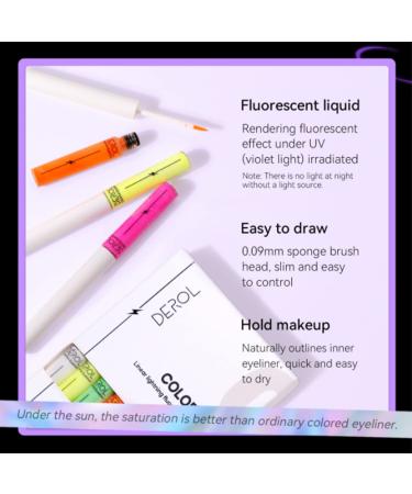 Shop Fluorescent Liquid Eyeliner - 8 Color Rainbow Neon Shimmer Waterproof & Sweatproof UV Makeup - Buy Online on GoSupps.com