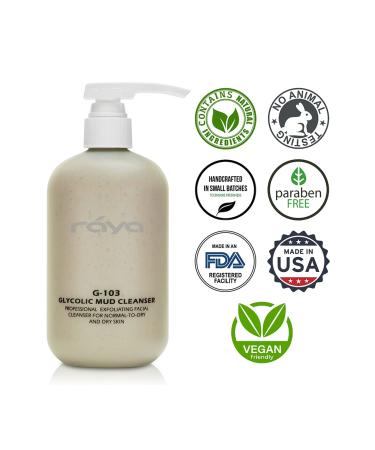 Raya Glycolic Mud Facial Cleanser 16 oz | AHA Exfoliating Formula for Dry & Combination Skin | pH Balanced with Volcanic Mud - Buy Online on GoSupps.com