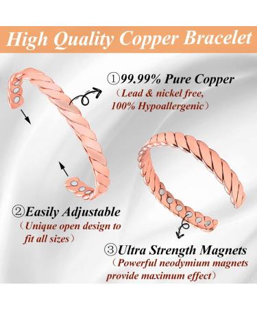 Cigmag 12X Lymphatic Drainage Copper Magnetic Bracelet for Women - Adjustable Cuff Bangle in Rose Gold - Ultra Strength Magnet - Gift Box Included - Buy Online on GoSupps.com