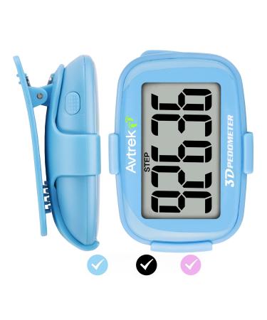 AVTREK precise 3D step counter for walking huge display digital pedometer to run with a time display and LED backlight blue