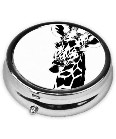 Black and White Giraffe Portable Metal Pill Box | Round Mini 3-Compartment | Travel Must-Have for Small Pills - Buy Online on GoSupps.com