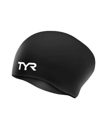 TYR Adult Long Hair Wrinkle-Free Silicone Swim Cap Black