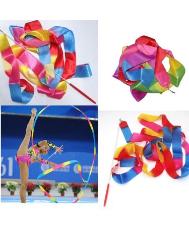 Ceqiny 5pcs Dance Ribbons with Wand - 2 Meters Rhythmic Gymnastic Rainbow Streamers for Talent Shows and Baton Twirling | Assorted Colors - Buy Online on GoSupps.com
