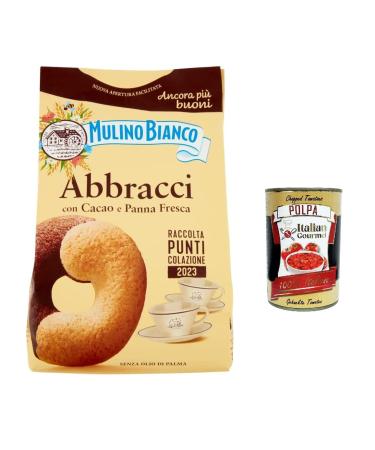 Italian Gourmet E.R. Mulino Bianco Abbracci Pack of 5 cocoa and fresh cream shortbread biscuits palm oil free 350g + Italian gourmet polpa 400g
