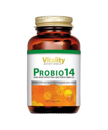 Probio 14 bacterial strains etc. Lacto Bifido Pediococcus I Daily 212 mg of active bacteria & 200 mg FOS I 60 capsules vegetarian I intestinal health vitality nutritionals by vitaminexpress