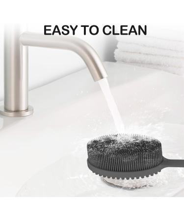 MateeyLife Silicone Body Scrubber with Handle | Exfoliating Shower Brush & Gentle Back Scrubber for a Refreshing Bath Experience - Gray - Buy Online on GoSupps.com