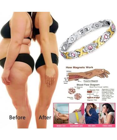 Magnetic Lymph Detox Bracelet Ladies Energy Health Bracelets for Hot Flashes Arthritis Pain Relief Slimming Sleepless Real Crystal Blood Sugar Control Ring Gifts Women Girls (Silver + Gold) - Buy Online on GoSupps.com