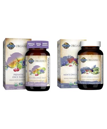 Garden of Life Organics Prenatal Vitamin Folate Energy Healthy Fetal Development & Men's Once Daily Whole Food Multivitamin Vegan Vitamins Minerals