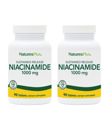 NaturesPlus Niacinamide 1000 mg - 90 Sustained Release Tablets Pack of 2 - Supports Immune & Skin Health Energy Production & Brain Function - Vegetarian Gluten Free - 180 Total Servings 90 Tablets (Pack of 2)