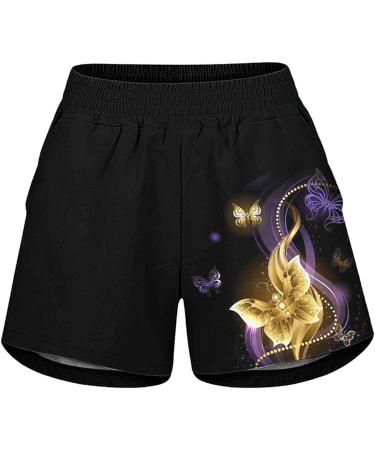 Gufesf Women's Linen Summer Shorts - Lightweight & Comfy Elastic High Waist Casual Shorts with Pockets | W1 Gold - Medium - Buy Online on GoSupps.com