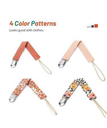 Pacifier Clips Baby Girl Binky Holder Set - 4 Cotton & Linen Teething Clips in Multicolor - Buy Online on GoSupps.com