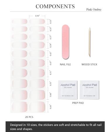 Buy Ombre Pink Semi Cured Gel Nail Strips - 20 PCS | Salon Quality Gradient Nail Stickers | Easy Application UV Light Required - Buy Online on GoSupps.com