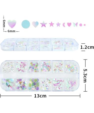 Nail Art Glitter Sequins - 3D Clear Iridescent Ultra-Thin Flakes with Mermaid, Love Heart, Butterfly, Star, Moon & Round Shapes - Nail Decor for Women's Manicures - Buy Online on GoSupps.com