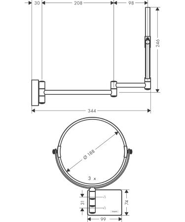 Hansgrohe AddStoris Shaving Mirror Matt Black 41791670 - Non-LED, Matte Black Finish - Buy Online on GoSupps.com
