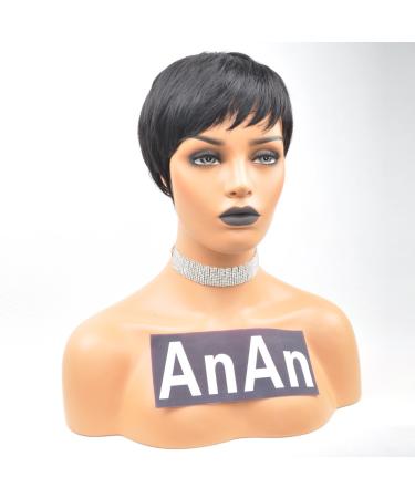 Yviann Pixie Cut Short Human Hair Wig for Black Women - Natural Straight 1B Color - Buy Online on GoSupps.com