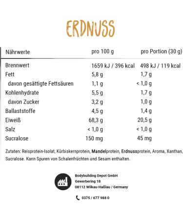 Buy Bodybuilding Depot Vegan Protein Powder 1kg | Eco-Friendly 100% Plant-Based Great Solubility Natural Peanut Flavor - Buy Online on GoSupps.com