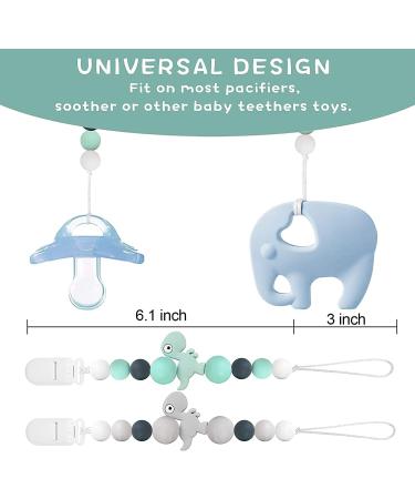 Pacifier Clips Silicone Teething Beads Teether Toys Dinosaur Soother Binky Clips 2 Pack for Baby Boys Girls Newborn (Green&Grey) - Buy Online on GoSupps.com