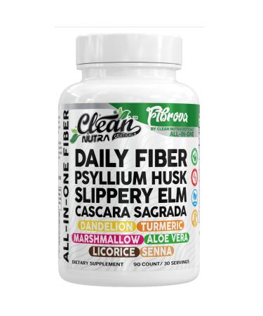 Fiber Supplement Capsules Slippery Elm Psyllium Husk Cascara Sagrada Dandelion Root Turmeric Supplement Aloe Vera Licorice Senna Marshmallow Root Digestive Health Cleanse 90 Pills by Clean Nutra