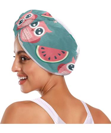 Cute Owl Watermelon Hair Towel 2 Pack - Super Absorbent Quick Dry Hair Turbans for Women & Girls - Buy Online on GoSupps.com