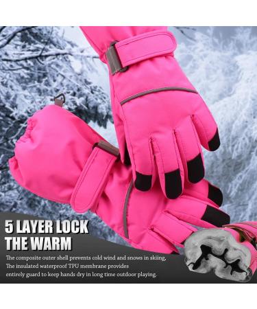 Xiaoohawang Children's Ski Gloves - Waterproof Windproof Non-Slip Reflective - Warm Mottling Design for Ages 4-6 (Pink/Red) - Buy Online on GoSupps.com