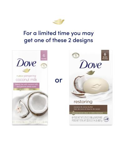 Dove Purely Pampering Coconut Milk & Jasmine Petals Beauty Bar - 6 Bars (3.75 oz each) - Moisturizing Soap for Soft Skin - Buy Online on GoSupps.com