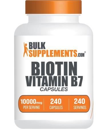 BulkSupplements.com Biotin 10000mcg Capsules - Biotin Supplement Biotin Vitamins for Hair Skin and Nails Vitamin B7 - Gluten Free 1 Capsule per Serving 240 Capsules (Pack of 1)