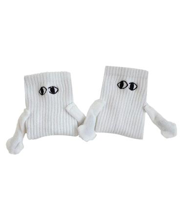ERICAT Couple Holding Hands Sock 3D Magnetic Suction Doll Couple Socks Mid Tube Cute Funny Socks Doll Couple Funny Socks with Eyes Unisex Funny Couple Holding Hands Sock White