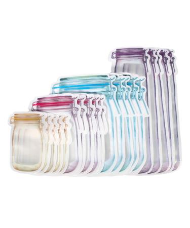BKpearl 40 Pcs Mason Jar Bottles Bags Portable Food Storage Bag Snack Ziplock Bags Reusable Airtight Seal Storage Bags Leakproof Food Saver Bags for Travel Camping Picnic