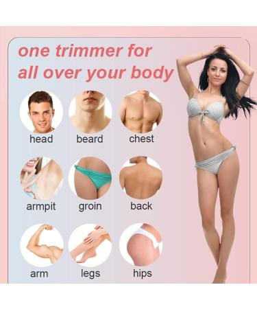 Rechargeable Bikini Trimmer for Women & Men - Electric Body Hair Clipper for Arms, Legs, Underarms - Waterproof with LED Display - Pink - Buy Online on GoSupps.com