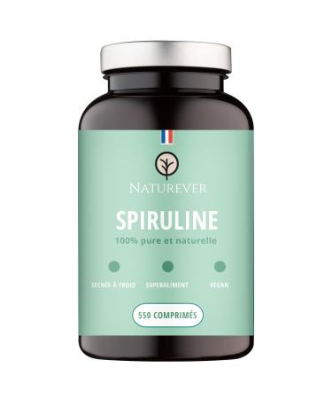 Spirulina – Naturever – Top Quality, 100% Pure and Natural, No Excipients, Cold Dried, 22% Phycocyanin, 550 cpr Vegan 500mg, Protein, Iron, Antioxidants – Packaged in France