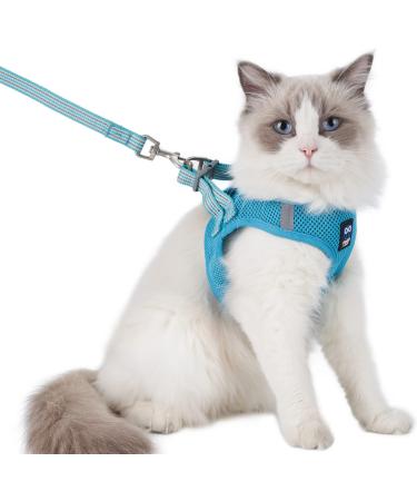 Balaynor Cat Harness and Leash for Walking Escape Proof, Adjustable Soft Mesh Comfortable Vest Harnesses for Cats, Breathable Reflective Strips Easy to Put on Step-in Velcro Jacket L (Chest: 15.5 - 17.5") Turquoise (Matching Trim)