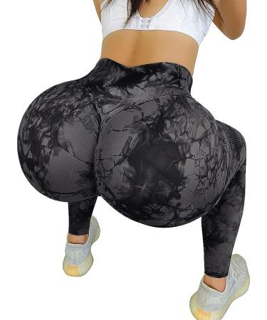 OMKAGI Women Scrunch Butt Lifting Leggings | High Waisted Workout Yoga Pants Medium 88-Black Tie Dye - Buy Online on GoSupps.com