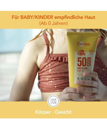 Derma Sonnenschutz Lotion f r Baby & Kinder LSF 50 | Nicht-fettend wasserfest | Parf mfreie hypoallergene Sonnenmilch | UVA-UVB Schutz | 150ml - Buy Online on GoSupps.com