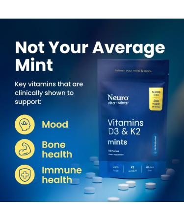 Neuro Energy & Immunity Set Energy & Focus Gum (Peppermint 90 Count) + Vita-Mint D3+K2 Mints (Peppermint 90 Pieces) Sugar Free Nootropic Chews for Focus Bone Strength & Mood Support - Buy Online on GoSupps.com