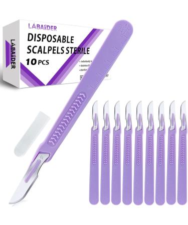 Scalpel Blades 10 Dispoable Steriled Surgical Knife for Biology Anatomy Dermaplaining Podiatry Practicing Cutting Medical Student Sculpting Repairing Crafts 10-10PACK Purple