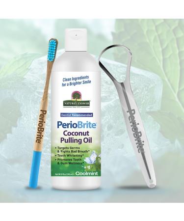 PerioBrite Coconut Pulling Oil 8 oz - Natural Mint Flavor Promotes White Teeth & Oral Wellness Gluten Free Non-GMO Alcohol & Fluoride Free Kosher - International Shipping Available - Buy Online on GoSupps.com