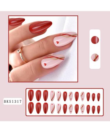 OKAQEE Almond Solid Color Short Square False Nails with Glue - Love Line - Buy Online on GoSupps.com