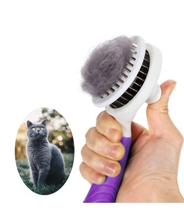Cat Grooming Brush, Self Cleaning Slicker Brushes for Dogs Cats Pet Grooming Brush Tool Gently Removes Loose Undercoat, Mats Tangled Hair Slicker Brush for Pet Massage-Self Cleaning (Purple)