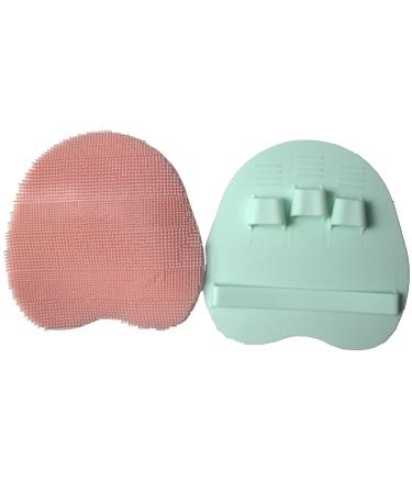 Silicone Food-Grade Body Brush Shower Cleansing Scrubber Gentle Exfoliating Glove Soft Bristles (Pink+Green)